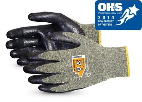 #S13FRNE AWARD WINNER. Superior Glove®  Dexterity® 13-gauge Flame-Resistant Arc Flash Glove w/ Neoprene Palms